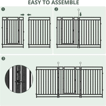 Petorldog Decorative Garden Fence Metal Dog Fence Outdoor for Yard, 36ft (L) x 40in (H), 14 Panels + 2 Gates, No Dig Fence for Patio | Black-Silver