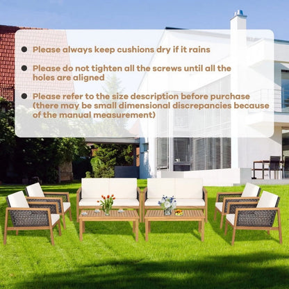 Kadyn Garden Conversation Table Set, Conversation Loveseat Chairs Set, 4 Pieces Patio Rattan Furniture Set with Removable Cushions-White