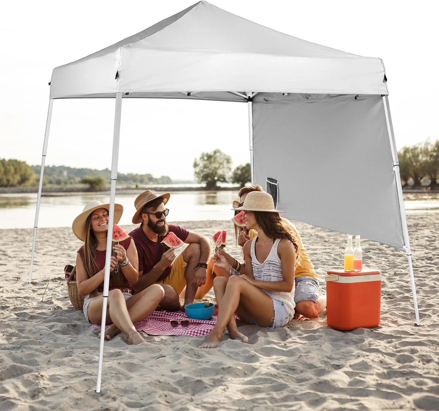 YUONAO 6x6 ft Pop Up Canopy Tent with Sidewall and Backpack, Slant Leg Portable Gazebo for Patio, Backyard, Camping & Outdoor Events, Easy Setup Shelter (Pink)