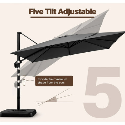 COBIZI 10' X 10' Patio Cantilever Umbrella Outdoor Offset Rectangle Umbrella with 360-degree Rotation for Deck Pool Garden,DarkGrey