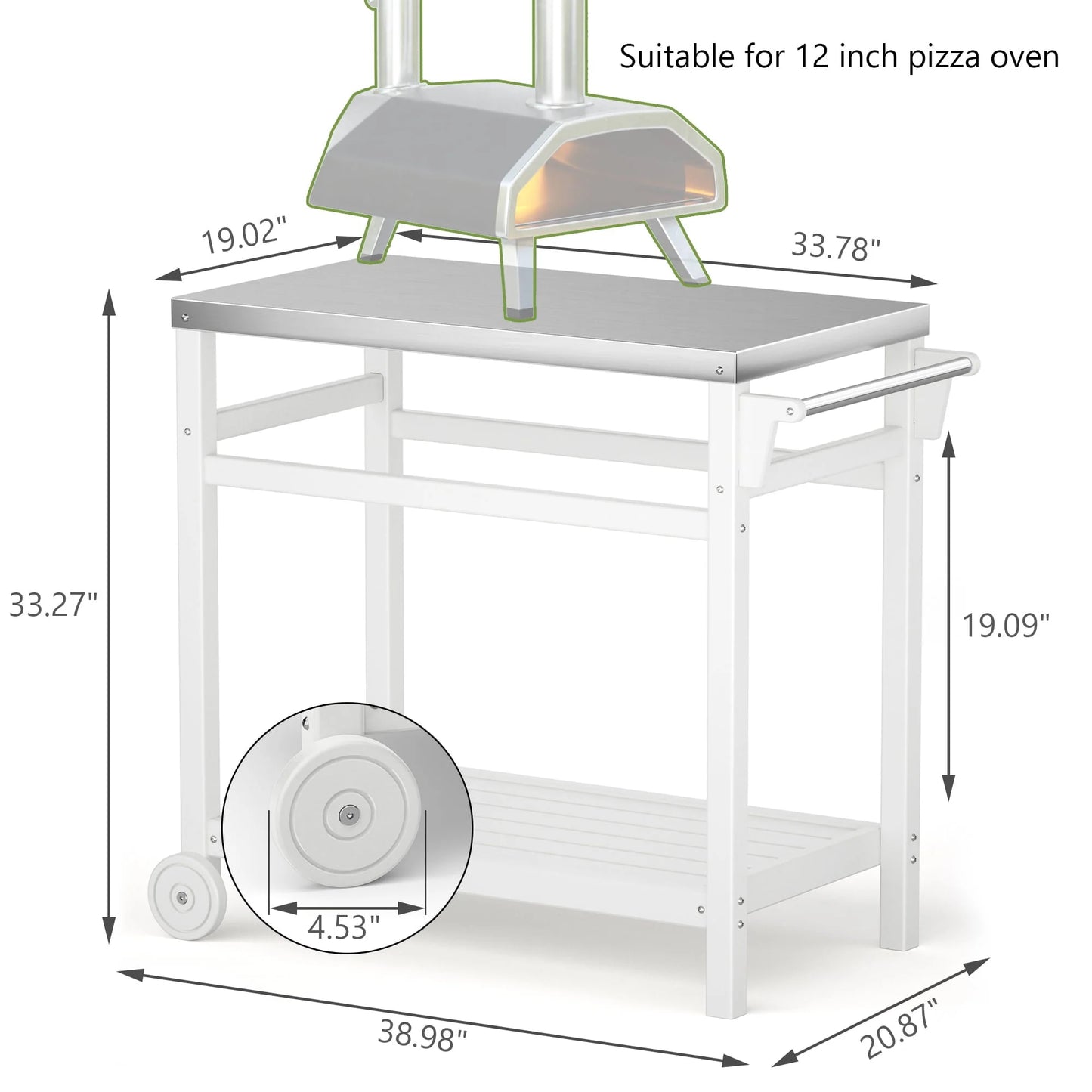TORVA Outdoor Prep Cart Dining Table for Pizza Oven, Patio Grilling Backyard BBQ Grill Cart, White