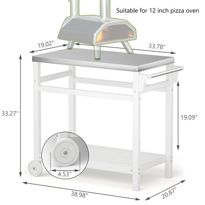 TORVA Outdoor Prep Cart Dining Table for Pizza Oven, Patio Grilling Backyard BBQ Grill Cart, White