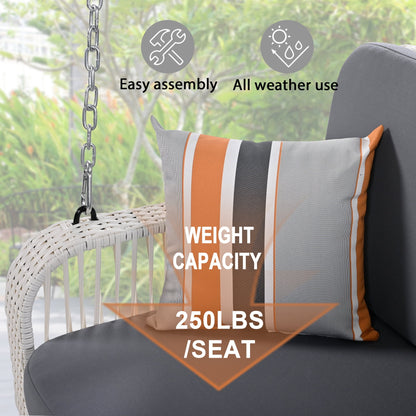 Harper & Bright Designs PE Ratten Porch Swing Chair, 2-Seater Hanging Swing Bench with Chains, All Weather Design Patio Furniture Swing for Backyard Garden Poolside, Grey and White