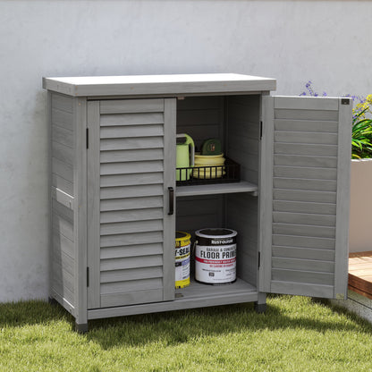 Witaxima Outdoor Potting Bench with Storage Cabinet & Metal Table Top, 31x17x36 Inch Grey Garden Workstation, Solid Wood Durable Patio Furniture for Gardening Tools