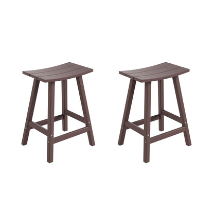 WestinTrends Malibu HDPE Outdoor Patio 24" Bar Stool Saddle Seat (Set of 2), Dark Brown