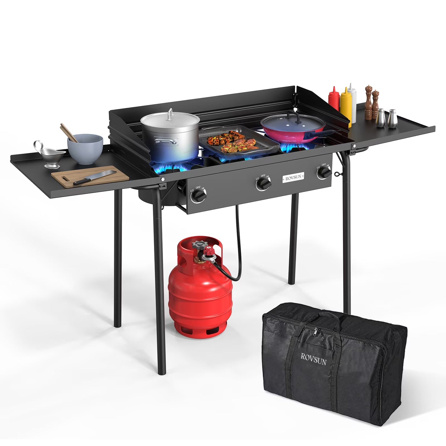 VINGLI 3 Burner High Pressure Outdoor Camping Burner, 225,000 BTU Propane Gas Stove with CSA Listed Regulator, Picnic Cooker Perfect for Home Brewing Maple Syrup Patio Turkey Frying Canning