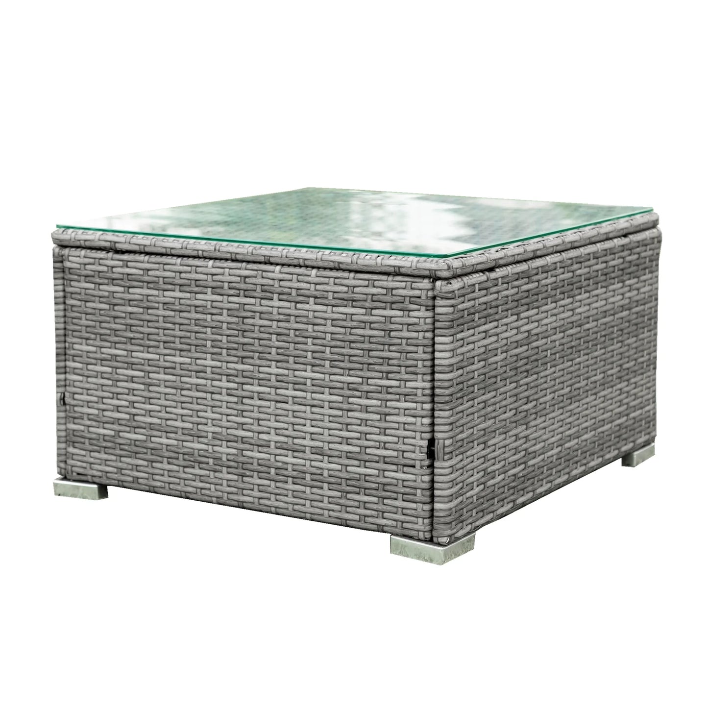 Patio Chat Set with Storage Box, 4 Piece Patio Wicker Furniture Set with Coffee Table, 2 Sofas, PE Rattan Outdoor Conversation Sectional Sofa Set with Gray Cushions for Backyard, Porch, Garden, L3579