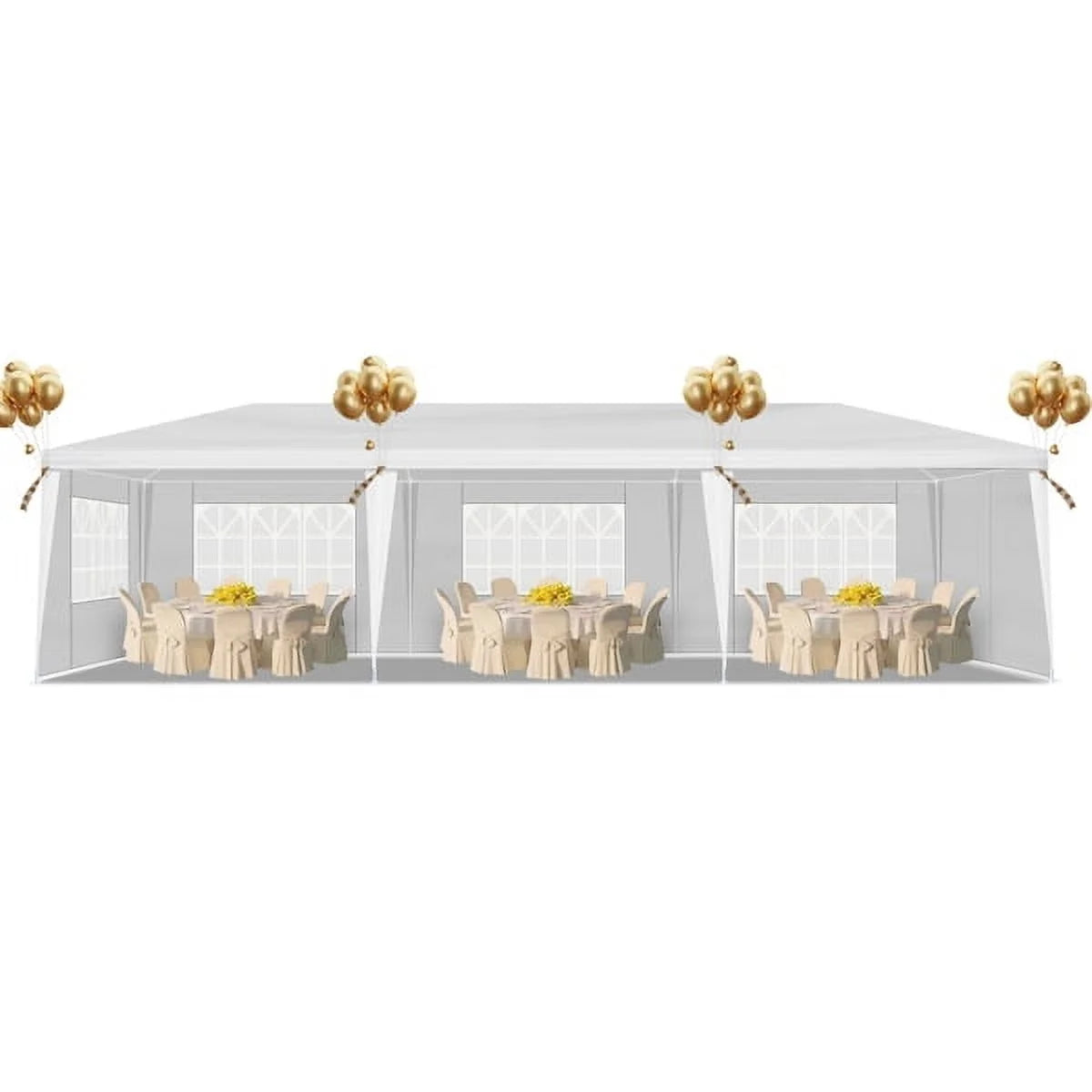 10'x30' Outdoor Party Tent with 8 Removable Sidewalls, Waterproof Canopy Patio Wedding Gazebo, White,white