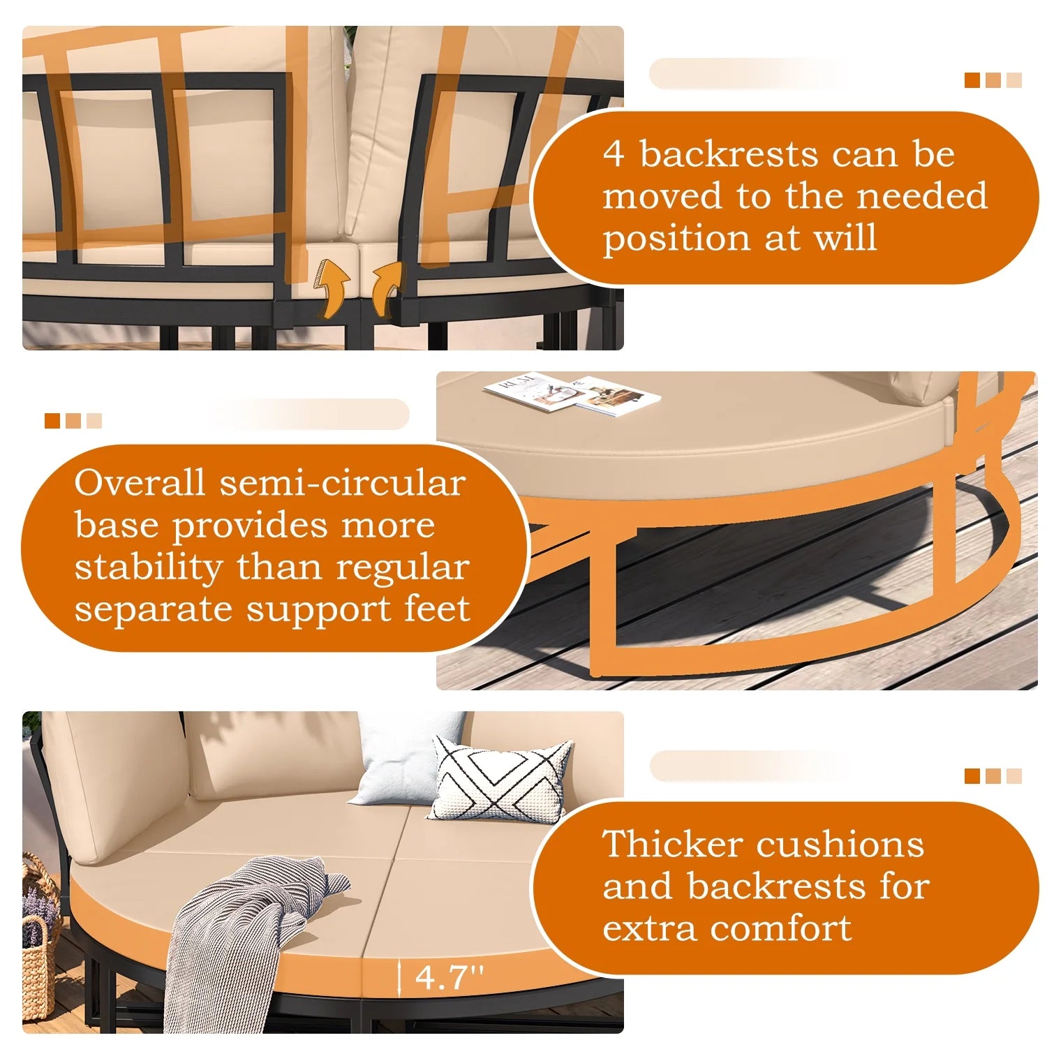 AECOJOY Metal Patio Furniture Set 73" Outdoor Conversation Set Patio Sectional Sofa Couch with Removable Cushions in Beige