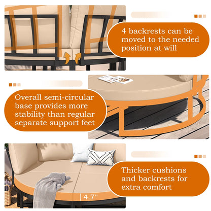 AECOJOY Metal Patio Furniture Set 73" Outdoor Conversation Set Patio Sectional Sofa Couch with Removable Cushions in Beige