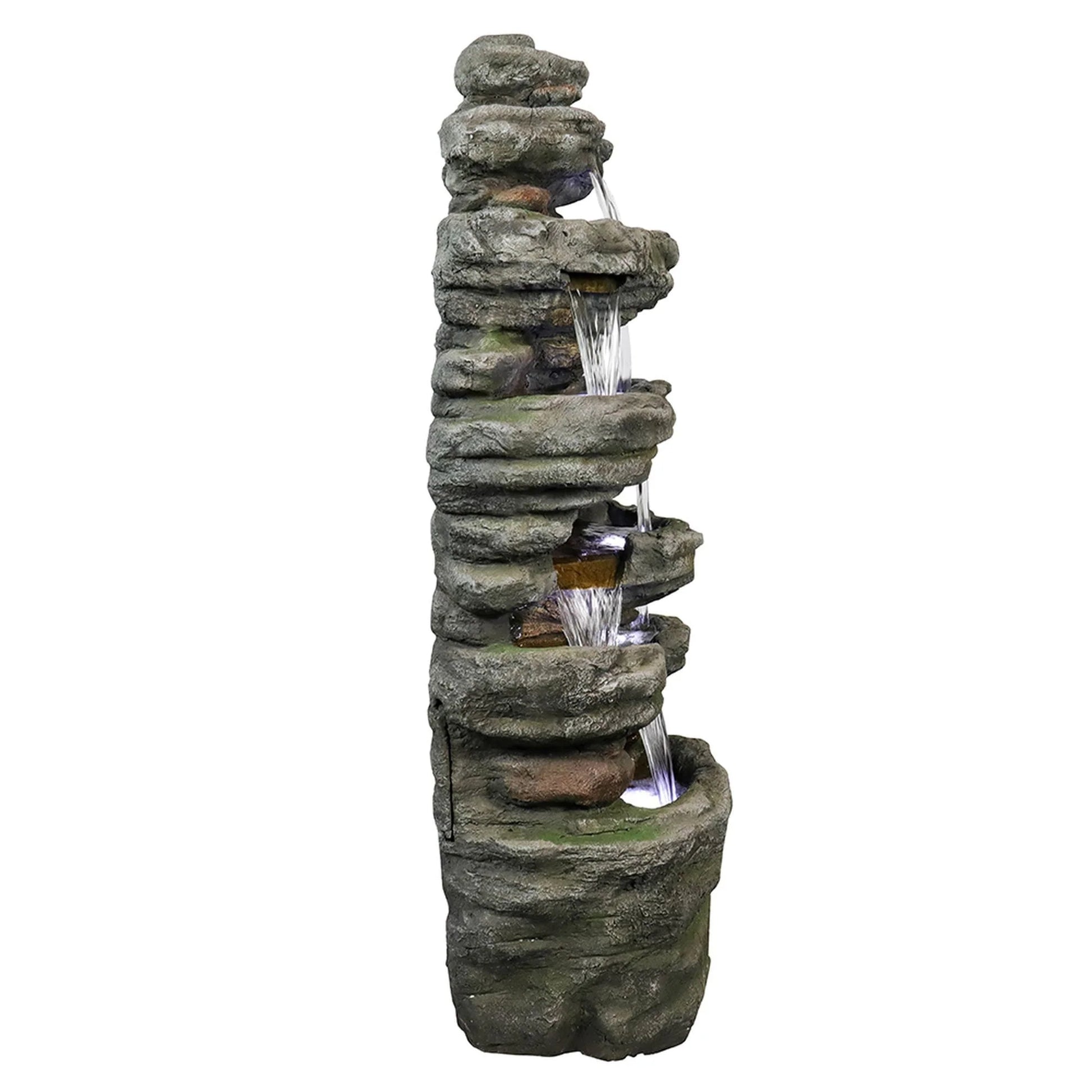 Willwolfer Rockery Outdoor Floor Water Fountain with Light LED 47.2" High Cascading Waterall for Yard Garden Patio Deck Home