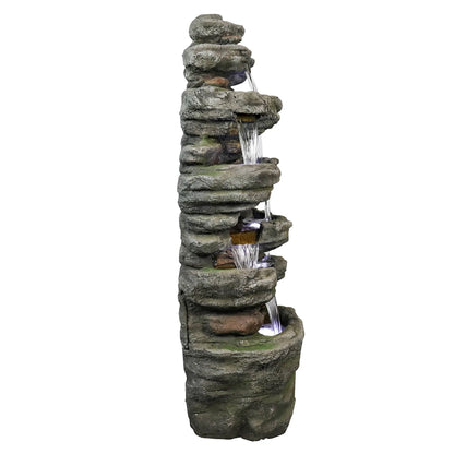 Willwolfer Rockery Outdoor Floor Water Fountain with Light LED 47.2" High Cascading Waterall for Yard Garden Patio Deck Home