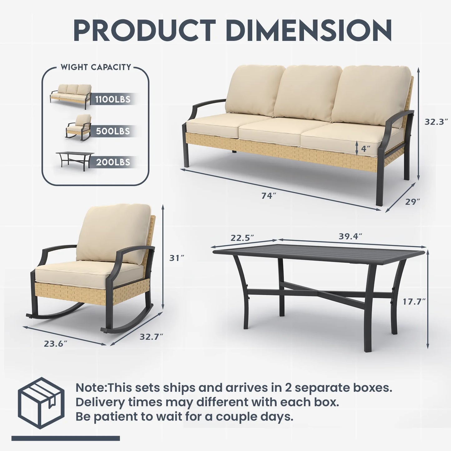 AECOJOY Outdoor Patio Wicker Furniture Sets On Sale,Rattan Patio Conversation Sets With Rocking Chair For Porch,Beige