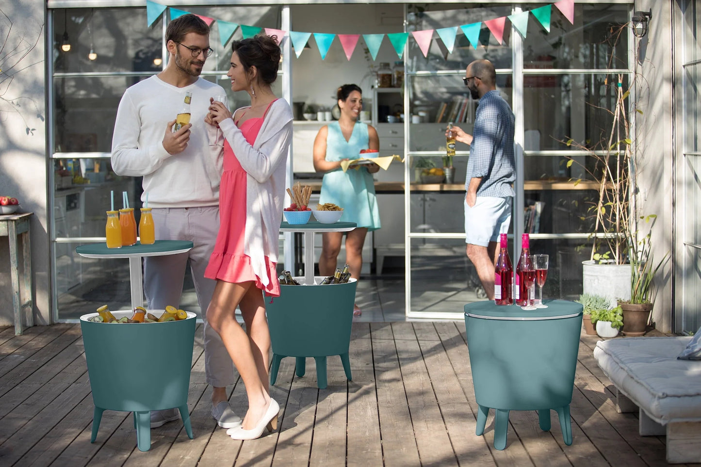 Keter Modern Cool Bar and Side Table, Outdoor Patio Furniture with 7.5 Gallon Beer and Wine Cooler, Teal