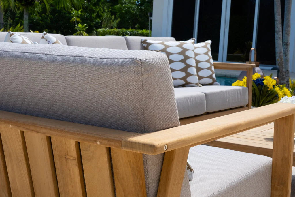 Laguna 4-Piece Eucalyptus Wood Outdoor Patio Conversation Sofa Set w/Three-Seat Sofa, Two Armchairs and Coffee Table