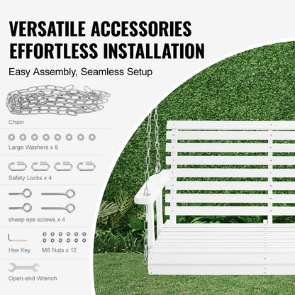 KFFKFF 48 Inch Wooden Bench Porch Swing Outdoor Garden Patio White