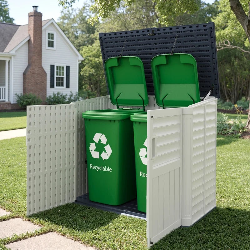 Devoko Outdoor Storage Shed Resin, 35 Cu.Ft Large Capacity Waterproof Plastic Storage Cabinet with Lockable for Garden and Patio