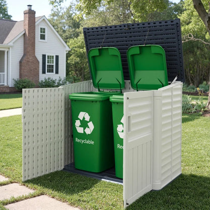 Devoko Outdoor Storage Shed Resin, 35 Cu.Ft Large Capacity Waterproof Plastic Storage Cabinet with Lockable for Garden and Patio