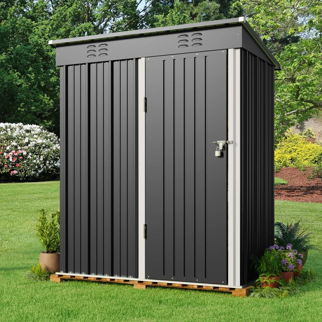 Aiho 5'x 3' Metal Outdoor Storage Shed with Lockable Door for Garden Backyard Patio - Gray