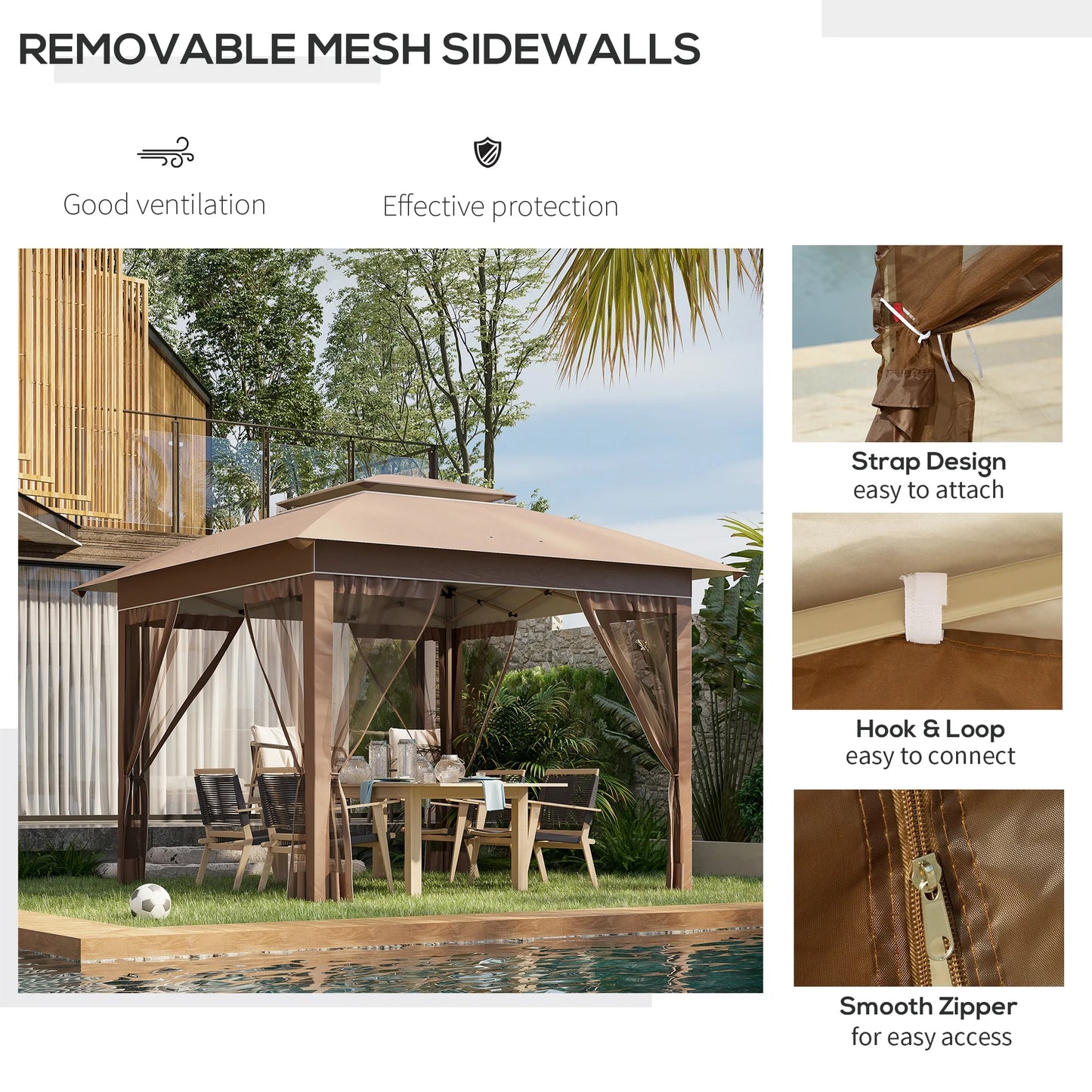 Outdoor Umbrellas Outsunny 12' x 12' Pop Up Canopy Tent with Netting and Carry Bag, Instant Sun Shelter with 137 sq.ft Shade, Tents for Parties, Height Adjustable, for Outdoor, Garden, Patio, Khaki,P