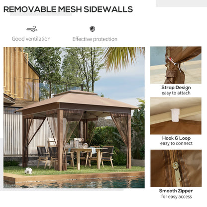 Outdoor Umbrellas Outsunny 12' x 12' Pop Up Canopy Tent with Netting and Carry Bag, Instant Sun Shelter with 137 sq.ft Shade, Tents for Parties, Height Adjustable, for Outdoor, Garden, Patio, Khaki,P