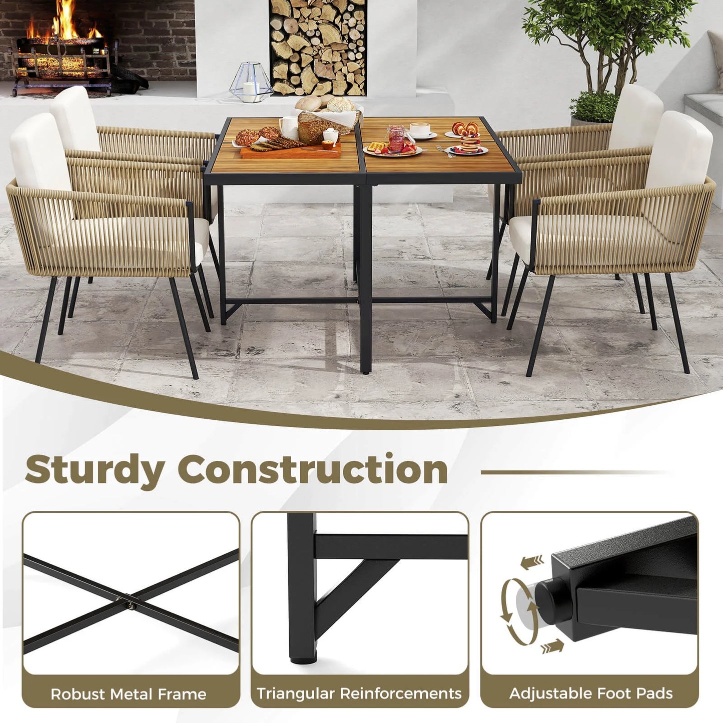 Costway 5 Pieces Patio Dining Set Outdoor Rectangular Table and Chairs Furniture Set