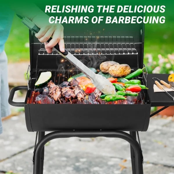 34" Barrel Charcoal Grill with Side Table & Wheels - High-Temp Powder Coated Outdoor BBQ for Backyard, Camping, Patio & Party Cooking