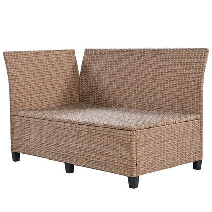 Harper & Bright Designs Outdoor Rattan Sectional Sofa Set with Dining Table, Patio L-Shaped Wicker Conversation Set with 2 Extendable Side Tables, Brown