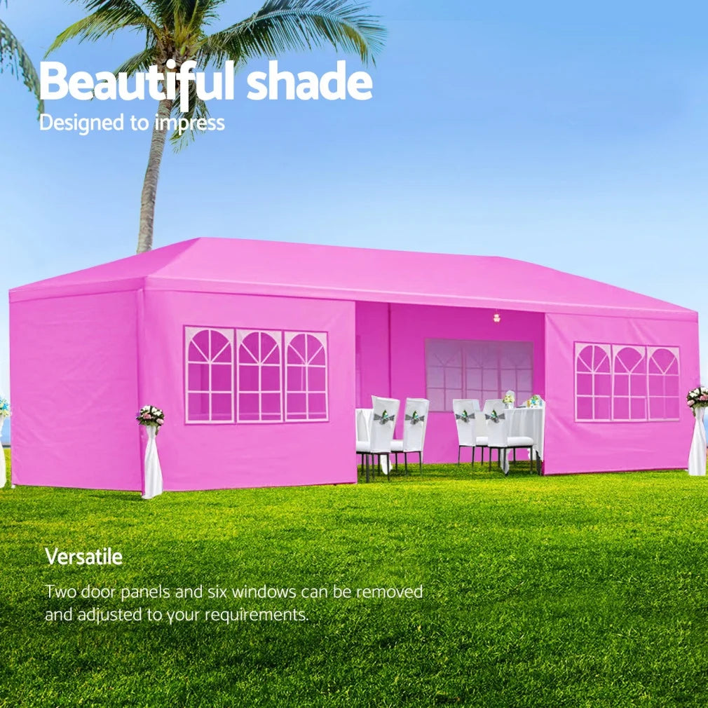 10'x30' Party Tent, Outdoor Gazebo with 8 Removable Sidewalls, Outdoor Event Tent for Birthday Holiday Garden Patio Backyard, Pink