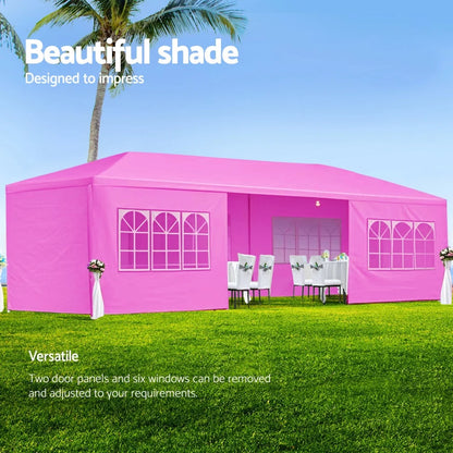 10'x30' Party Tent, Outdoor Gazebo with 8 Removable Sidewalls, Outdoor Event Tent for Birthday Holiday Garden Patio Backyard, Pink