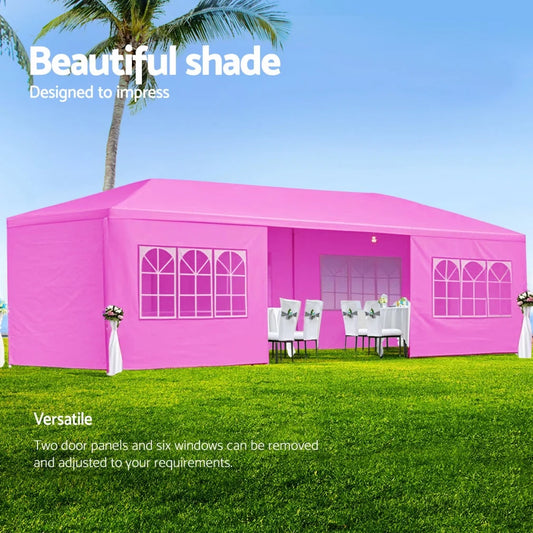 10'x30' Party Tent, Outdoor Gazebo with 8 Removable Sidewalls, Outdoor Event Tent for Birthday Holiday Garden Patio Backyard, Pink
