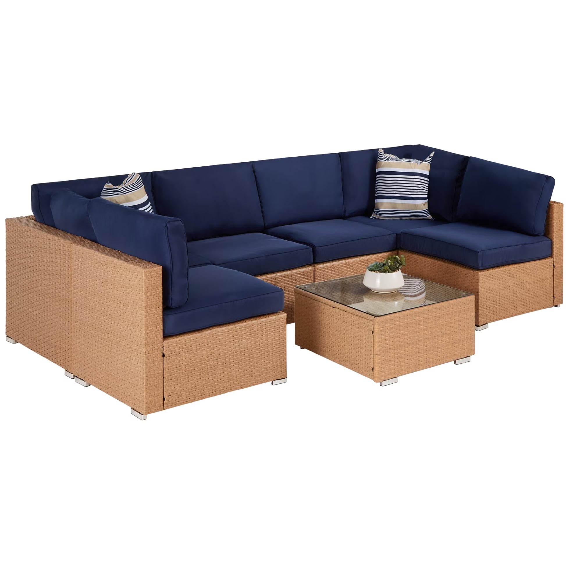 Best Choice Products 7-Piece Outdoor Modular Patio Conversation Furniture, Wicker Sectional Set - Gray/Cream