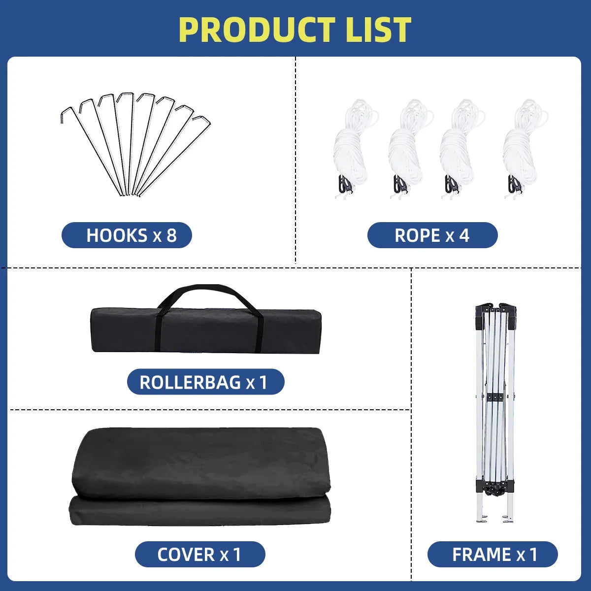 10x10 Pop Up Canopy Tent With Durable Silver Coated Cover And Adjustable Slant Legs, Easy Setup Outdoor Patio Instant Sun Shelter - Blue, Included 1 x Storage Carry Bag, 4 x Guylines, 8 x Stakes