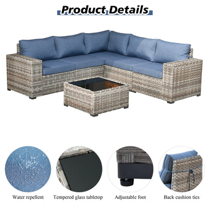 Ovios 6 Piece Outdoor Furniture All Weather Wicker Patio Conversation Sectional Sofa Set with Side Table for Garden Backyard