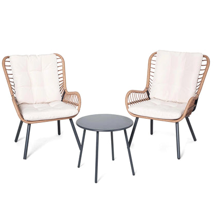 LAUSAINT HOME 3-Piece Patio Furniture Set, High Back Outdoor Bistro with Coffee Table & Beige Cushions for Garden or Deck