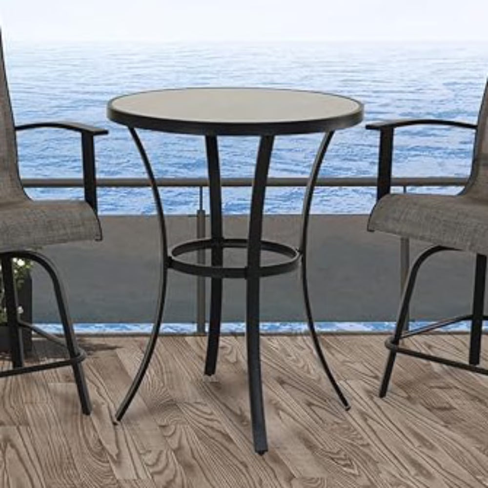 Grand Patio 3 Piece Modern Indoor& Outdoor Counter Height Patio Bar Set for Bistro, Steel Frame, 2 Chairs and 1 Sidetable,Coffee Table, Garden, Porch, Backyard