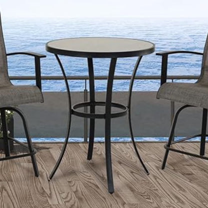 Grand Patio 3 Piece Modern Indoor& Outdoor Counter Height Patio Bar Set for Bistro, Steel Frame, 2 Chairs and 1 Sidetable,Coffee Table, Garden, Porch, Backyard