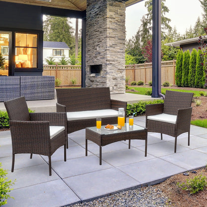Walsunny 4 Pieces Outdoor Patio Furniture Brown Sets Rattan Chair Wicker Set