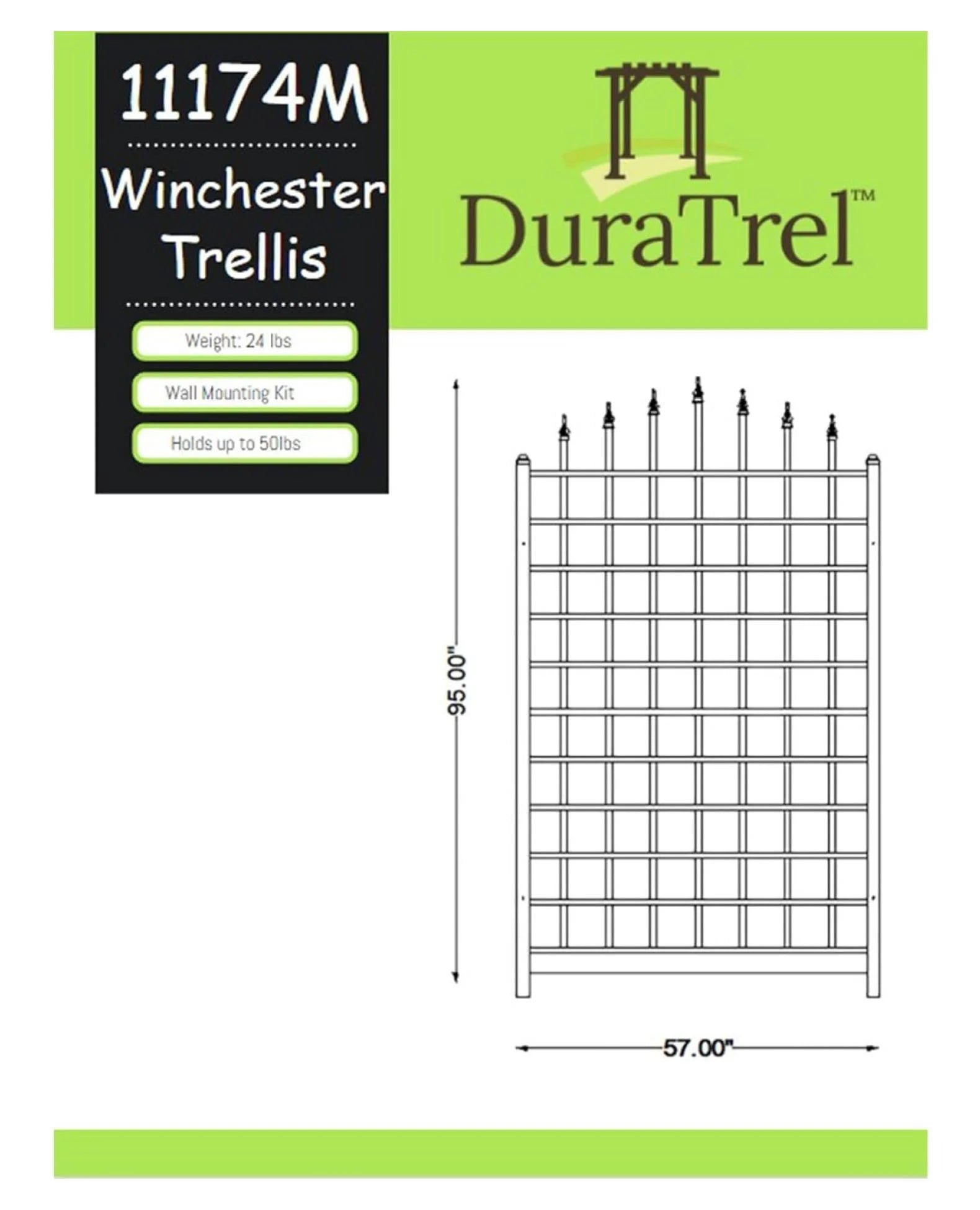 Dura-Trel Cambridge 57 by 95 Inch Heavy Duty Weather Stabilized PVC Vinyl Outdoor Garden Patio Trellis with Wall Mounting Screws and Spacers, Mocha