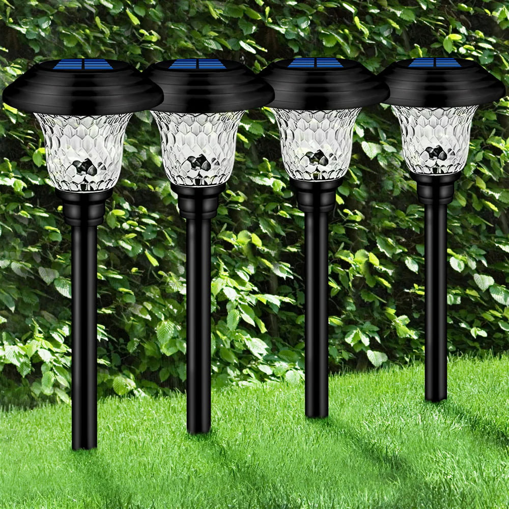 Outdoor Solar Pathway Lights 4 Pack Solar Lights for Yard Garden Decor Waterproof Glass Stainless Steel Auto-on/off Solar Landscape Lights for Lawn, Patio, Yard, Garden, Pathway, Driveway