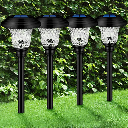 Outdoor Solar Pathway Lights 4 Pack Solar Lights for Yard Garden Decor Waterproof Glass Stainless Steel Auto-on/off Solar Landscape Lights for Lawn, Patio, Yard, Garden, Pathway, Driveway