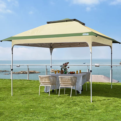 Quictent Pop up Canopy 12 x 12, One Person Set up Portable Instant Folding Shelter, Outdoor Canopy Tent with Extra Shade for Backyard, Patio, Party - Tan/Brown