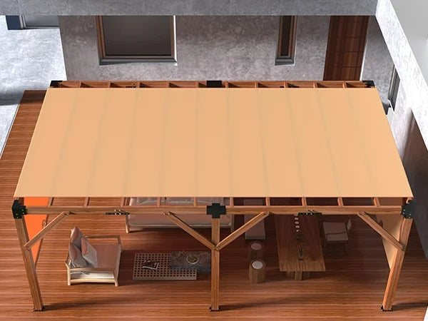 Pinypikaka 12x20ft Wood Pergola, Outdoor Retractable Shade Canopy for Patio Backyard Deck Garden, Reddish-brown
