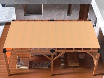 Pinypikaka 12x20ft Wood Pergola, Outdoor Retractable Shade Canopy for Patio Backyard Deck Garden, Reddish-brown
