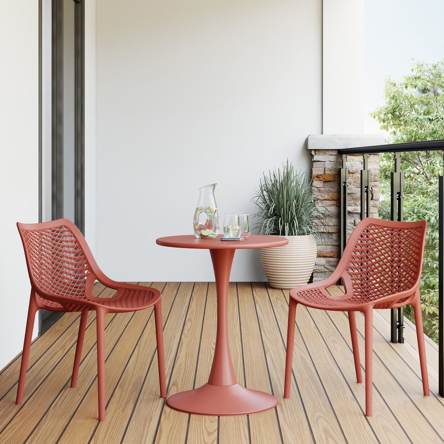 WestinTrends Playa 3-Piece Outdoor Round Metal Dining Table Set And Stackable Resin Patio Dining Side Chairs, Olive Green
