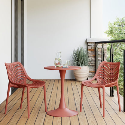 WestinTrends Playa 3-Piece Outdoor Round Metal Dining Table Set And Stackable Resin Patio Dining Side Chairs, Olive Green