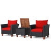 Gymax 3PCS Patio Rattan Conversation Set Outdoor Furniture Set w/Navy Cushions