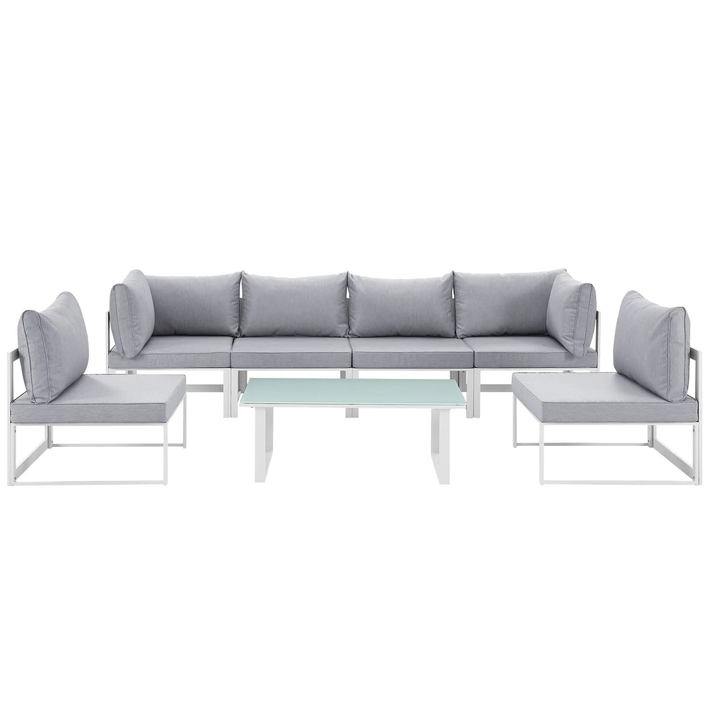 Modway Fortuna 7 Piece Outdoor Patio Sectional Sofa Set in White Gray