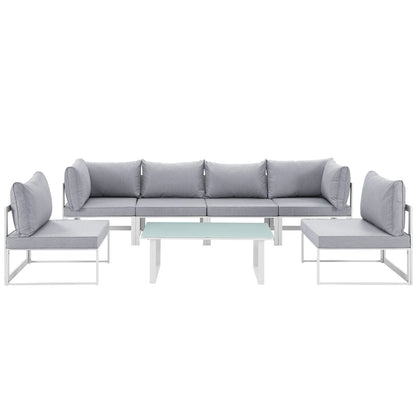 Modway Fortuna 7 Piece Outdoor Patio Sectional Sofa Set in White Gray