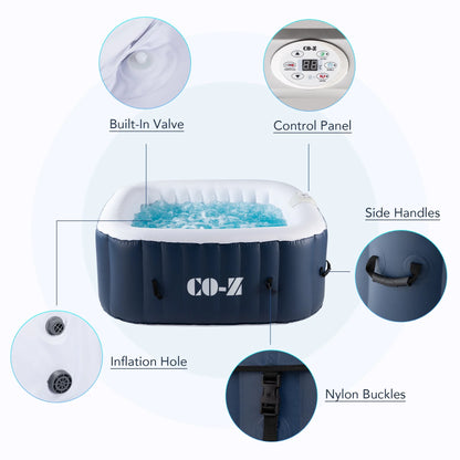 CO-Z 5x5ft PVC Inflatable Spa Tub with Heater & 120 Massaging Jets for Patio & More Blue for 4-Person, CO-Z